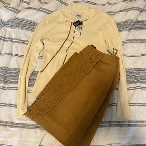 Beige Ribbed Top and Brown Skirt Set